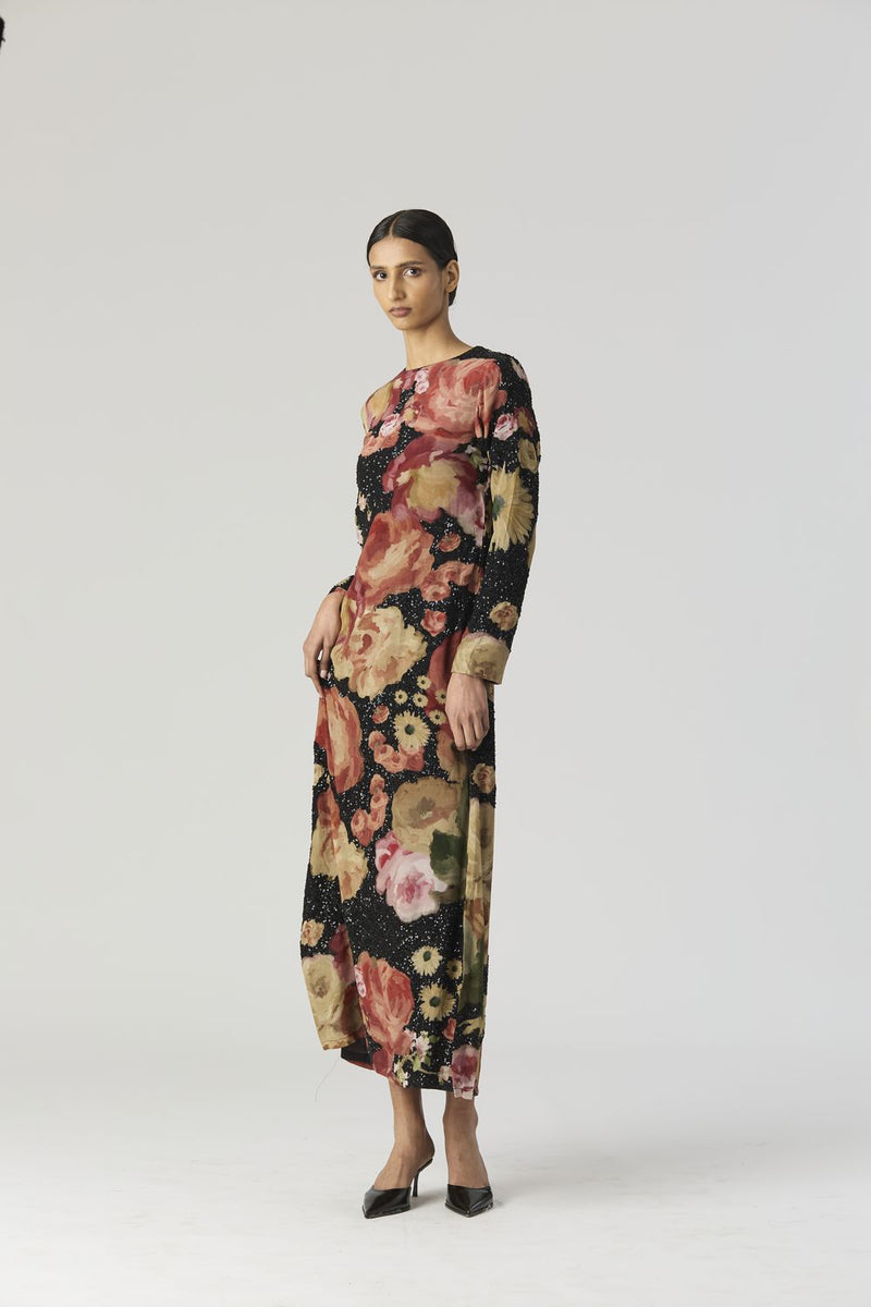 ROSALIA EMBROIDERED DRESS by Yam in black color for women in Singapore