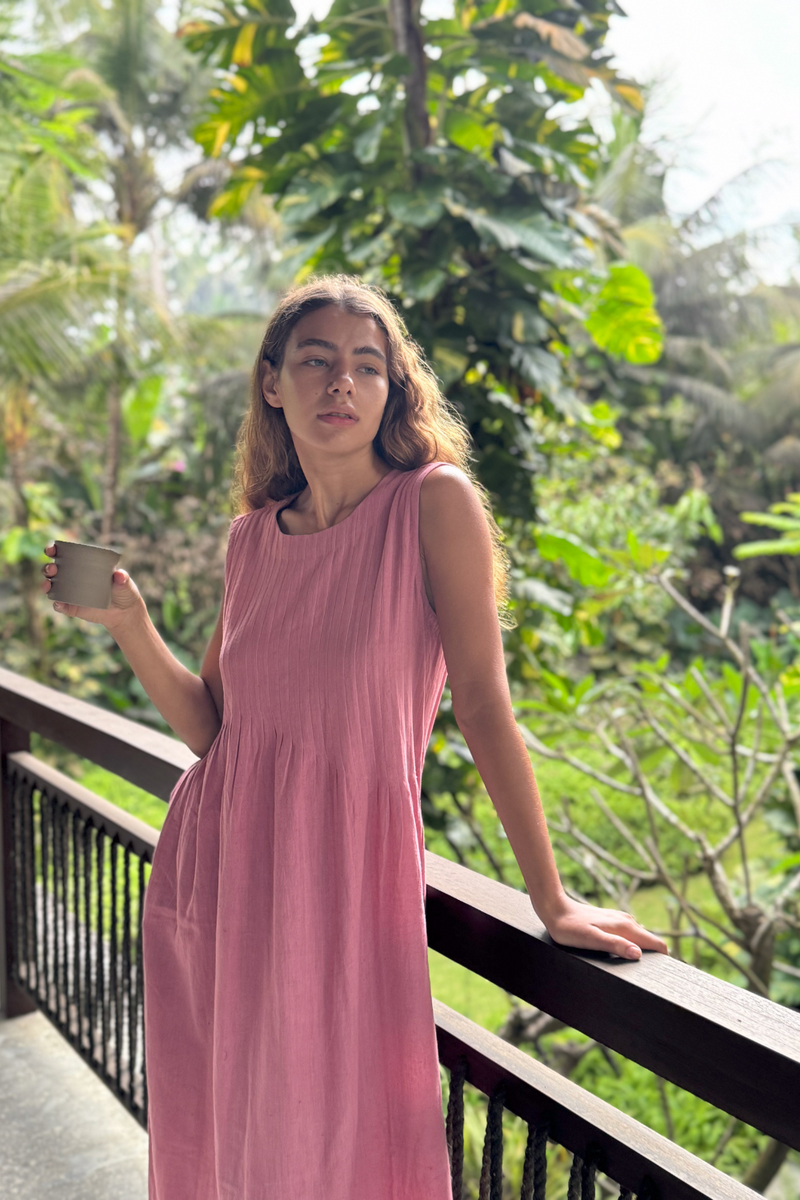 Minimal Dress — Rose Pleated cotton by World of Crow in pink color for women in Singapore