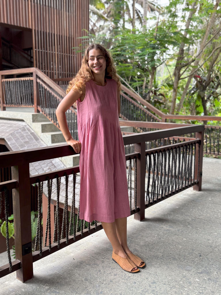 Minimal Dress — Rose Pleated cotton by World of Crow in pink color for women in Singapore