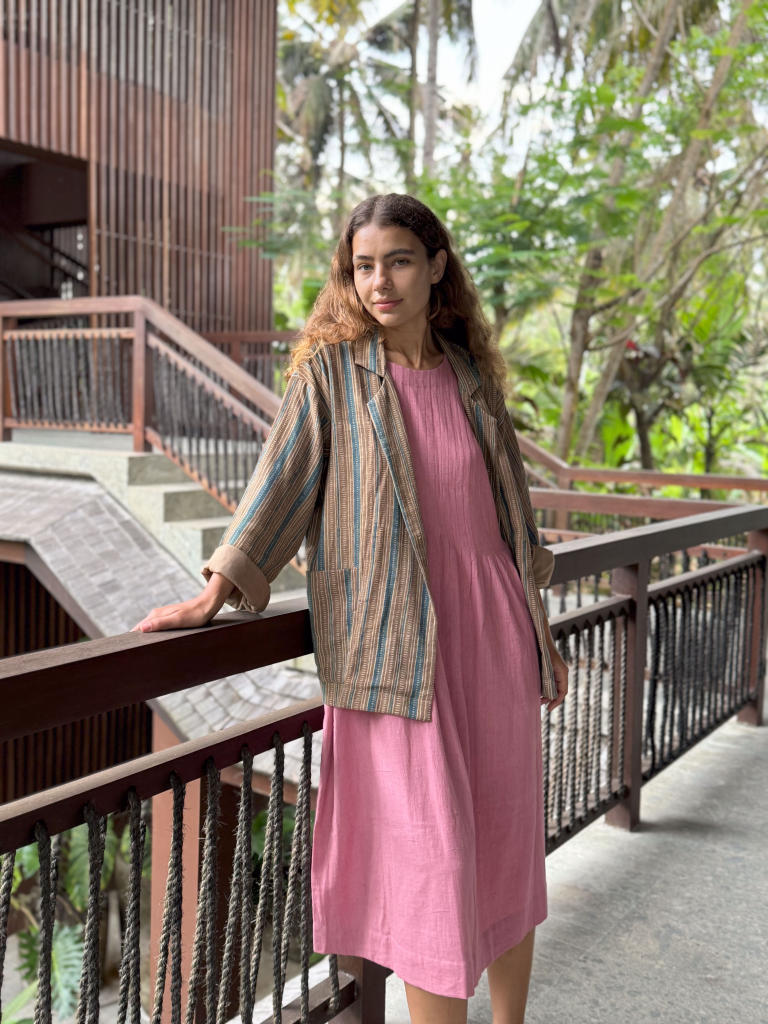 Minimal Dress — Rose Pleated cotton by World of Crow in pink color for women in Singapore