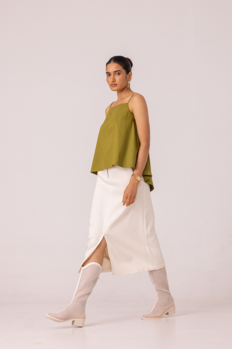 Roxanne Off White Handwoven Denim Skirt khadi denim by The Summer House for women in Singapore