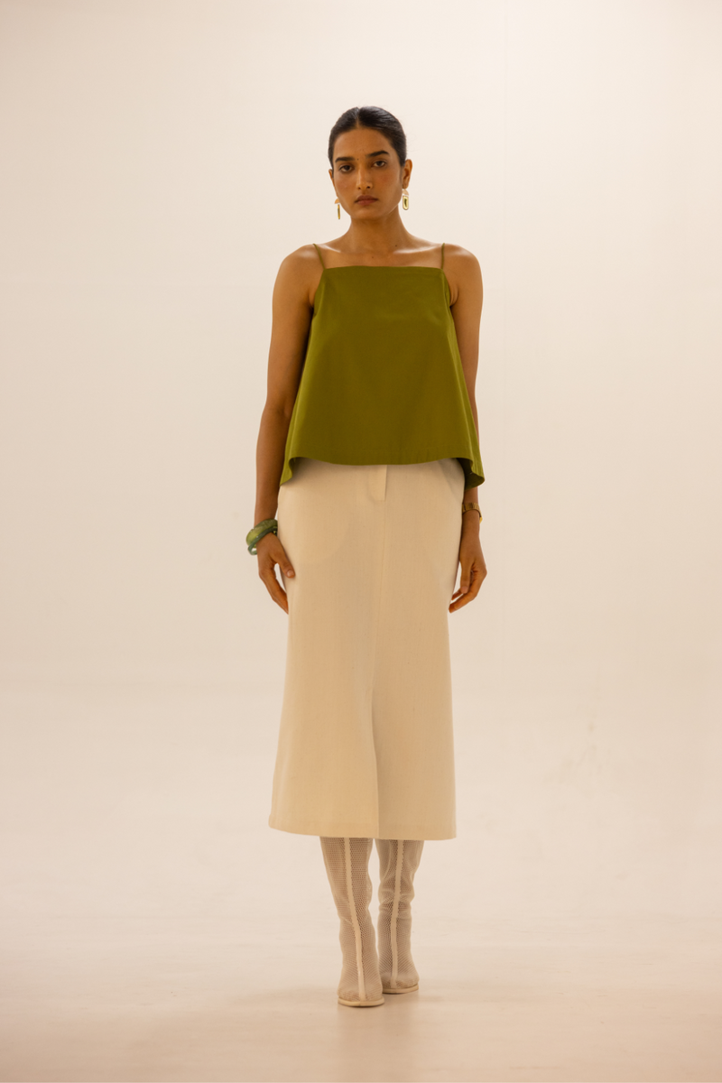 Roxanne Off White Handwoven Denim Skirt khadi denim by The Summer House for women in Singapore