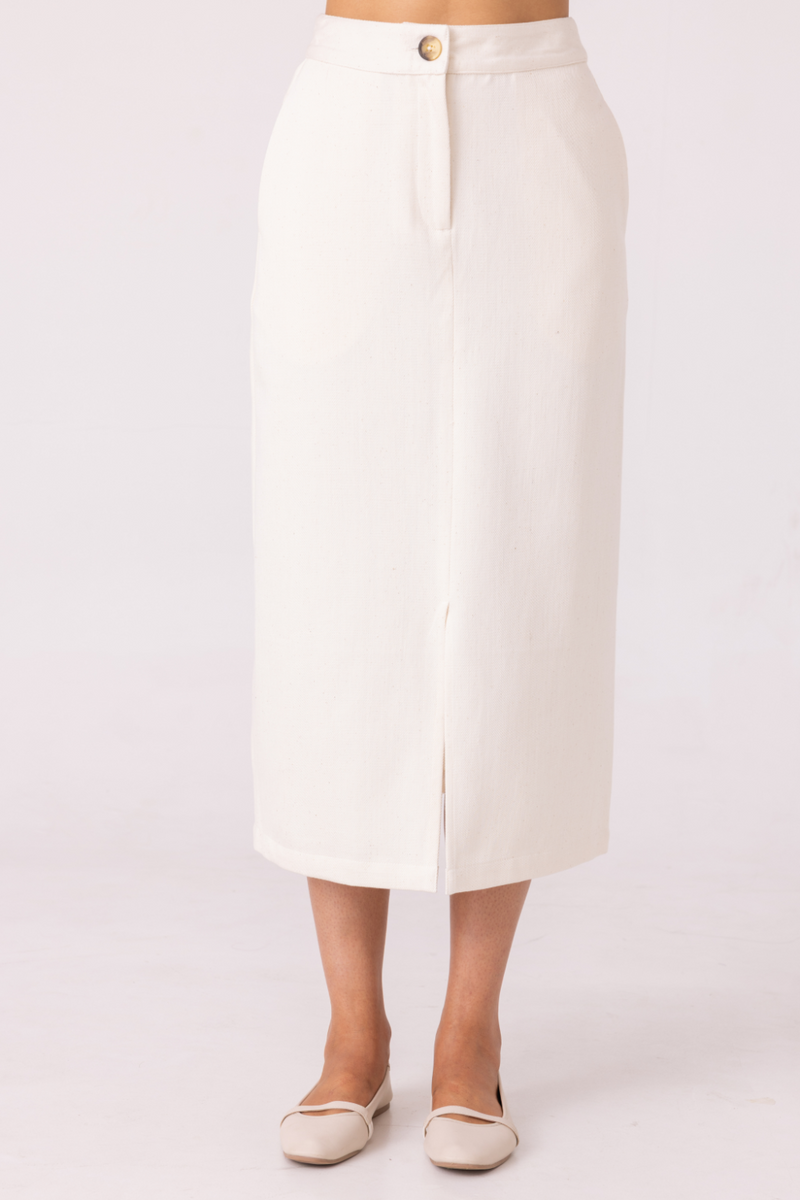 Roxanne Off White Handwoven Denim Skirt khadi denim by The Summer House for women in Singapore