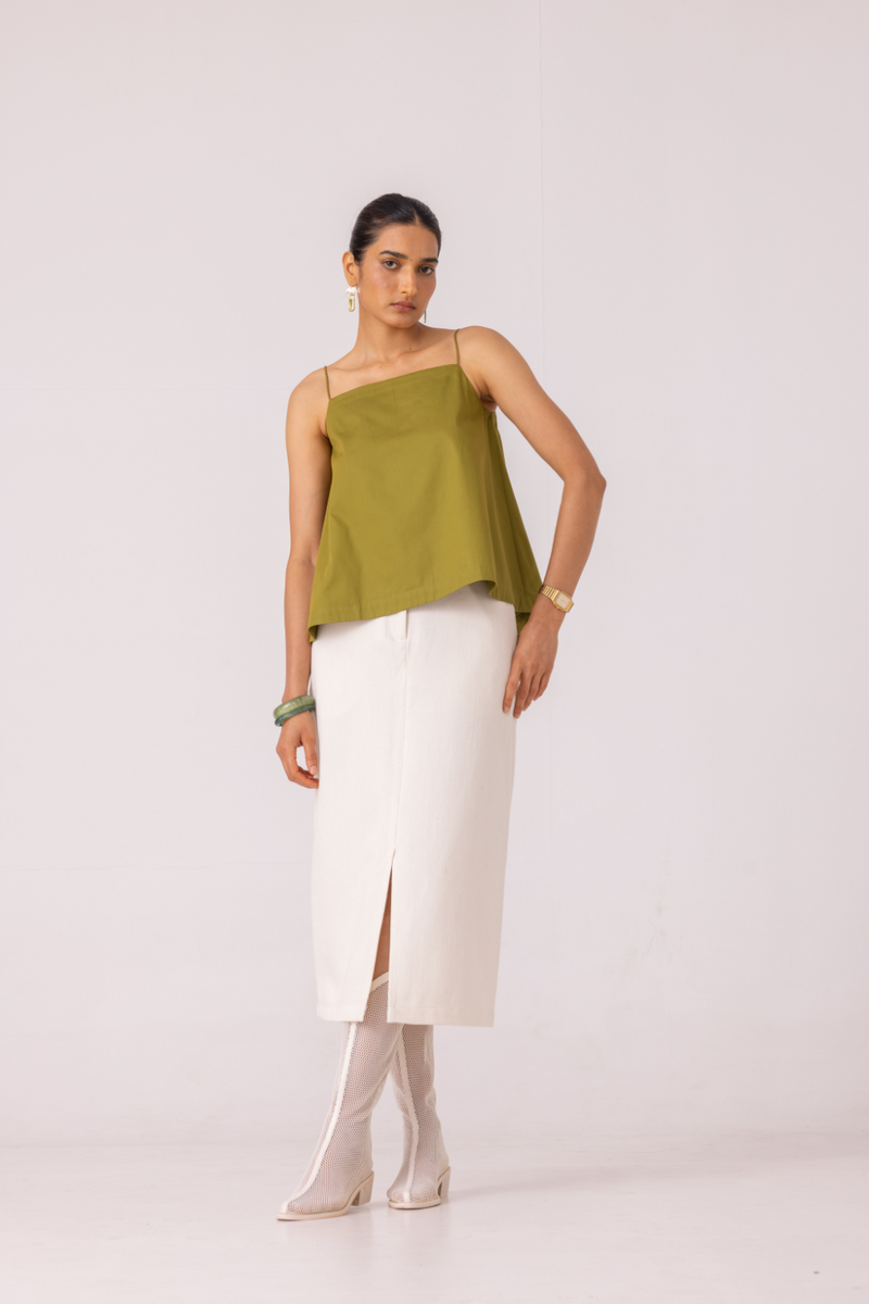 Roxanne Off White Handwoven Denim Skirt khadi denim by The Summer House for women in Singapore