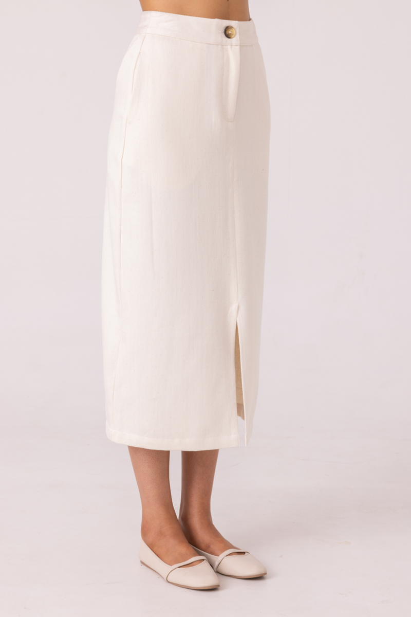 Roxanne Off White Handwoven Denim Skirt khadi denim by The Summer House for women in Singapore
