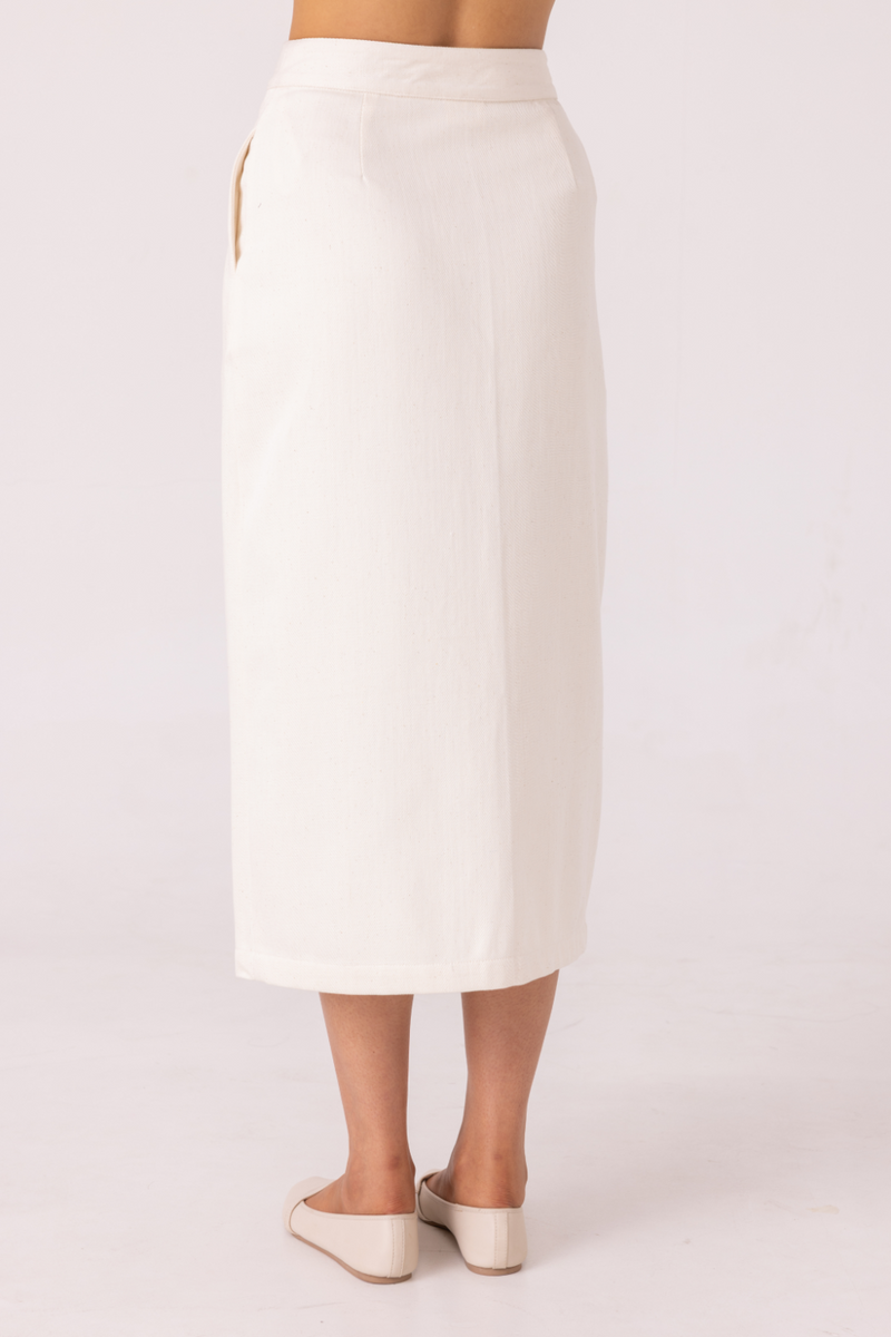 Roxanne Off White Handwoven Denim Skirt khadi denim by The Summer House for women in Singapore