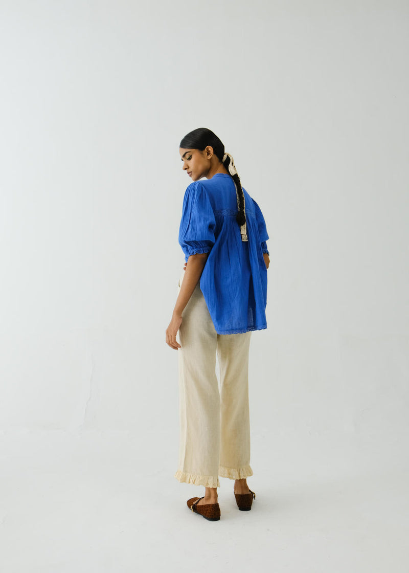 Ruffle Pants-Ivory linen by CORD for women in Singapore