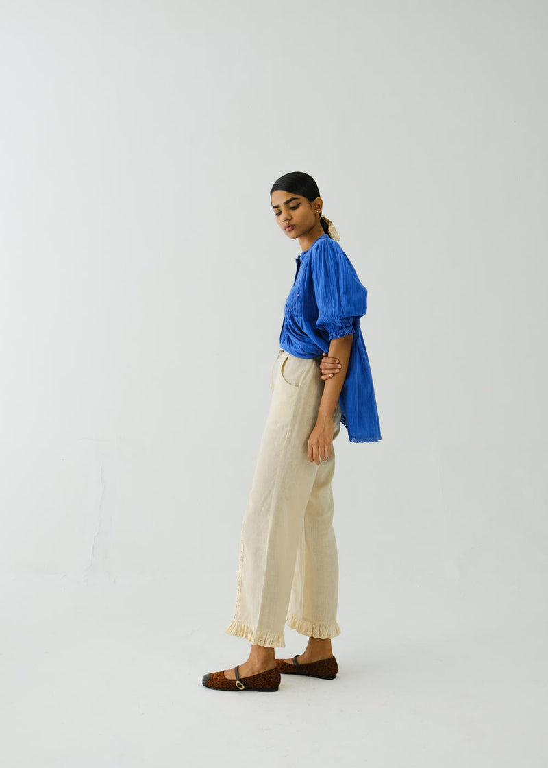 Ruffle Pants-Ivory linen by CORD for women in Singapore