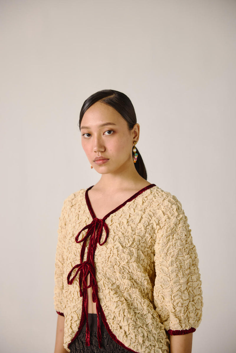 Ruffled top-Ivory cotton by CORD for women in Singapore