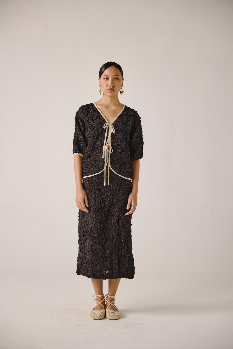 Ruffled Set-Black cotton by CORD for women in Singapore