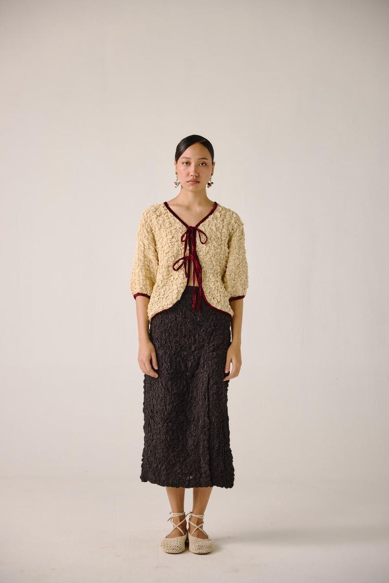 Ruffled Set-Ivory + Black (skirt) cotton by CORD for women in Singapore