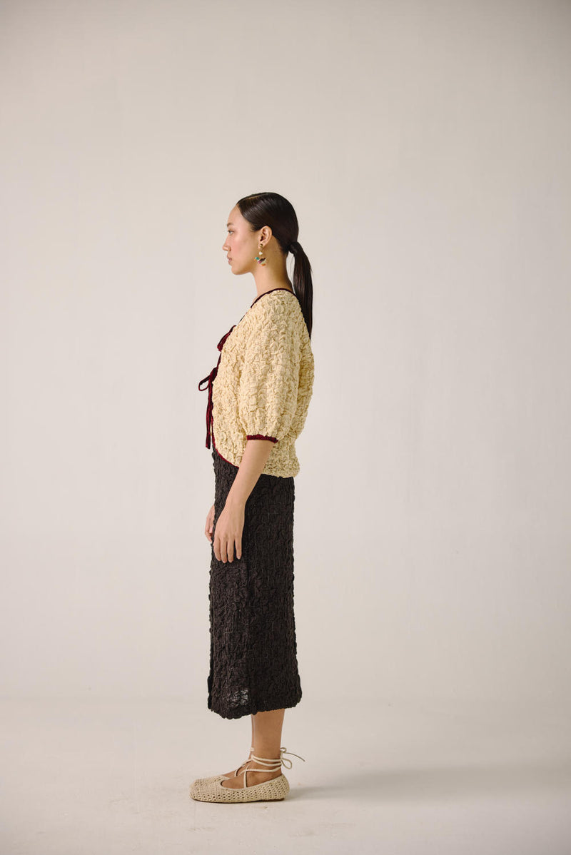 Ruffled Set-Ivory + Black (skirt) cotton by CORD for women in Singapore