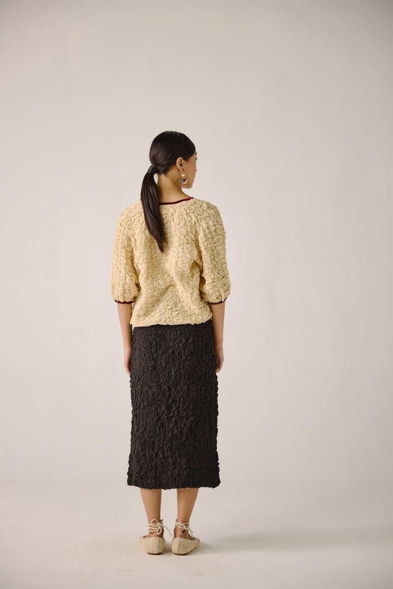 Ruffled Set-Ivory + Black (skirt) cotton by CORD for women in Singapore