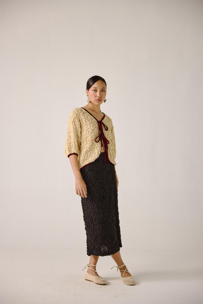 Ruffled Set-Ivory + Black (skirt) cotton by CORD for women in Singapore