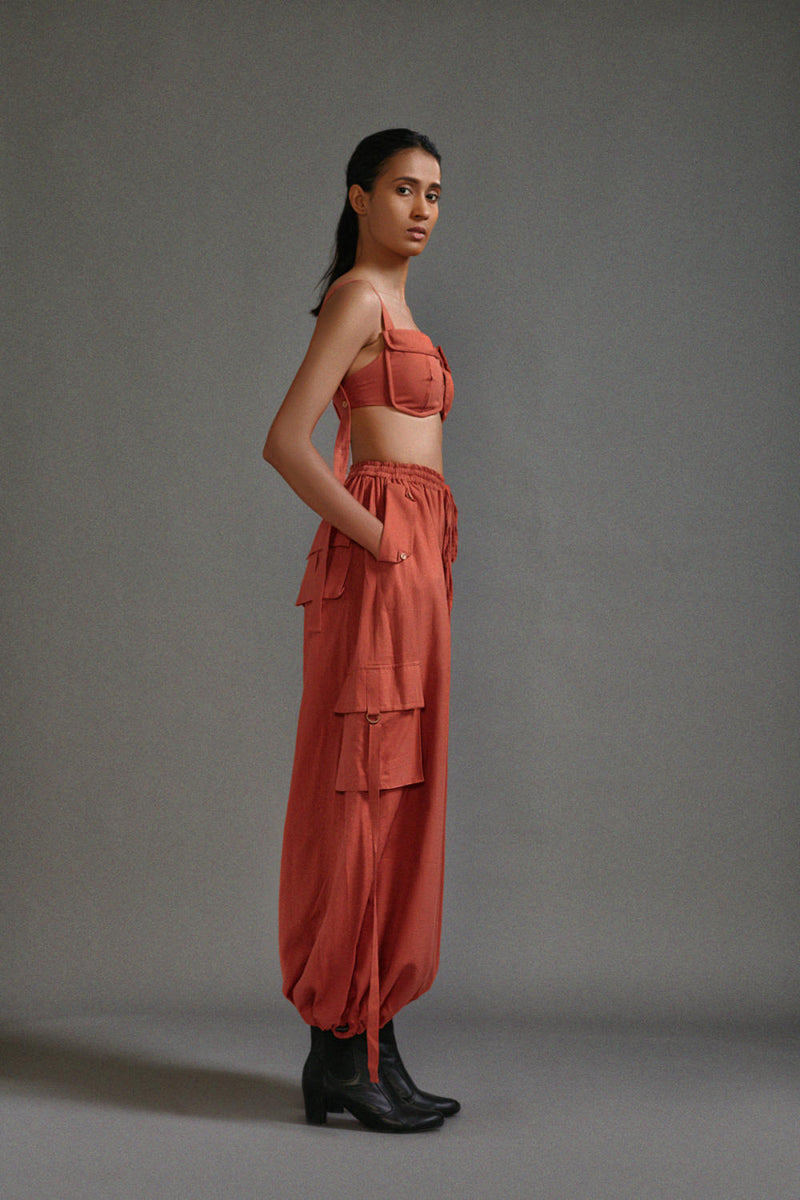 Rust Cargo Pants cotton by Mati in rust color for women in Singapore