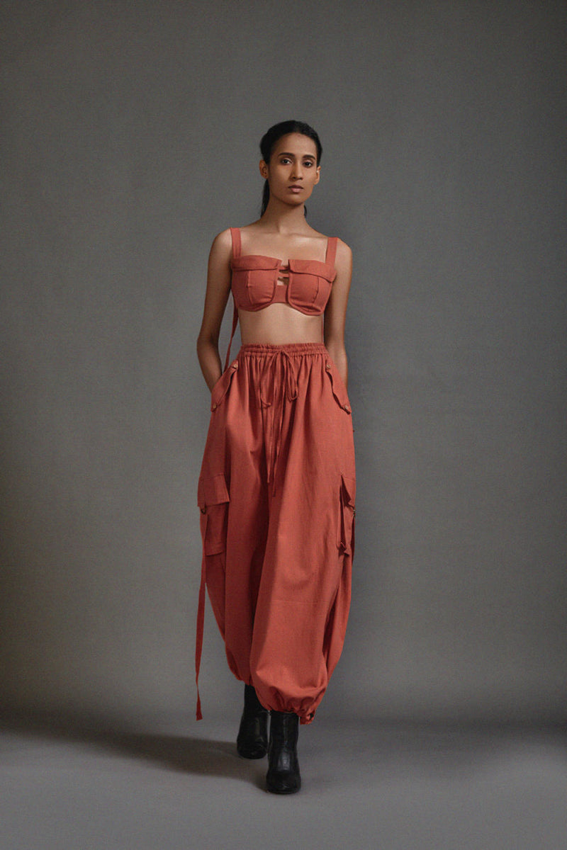 Rust Cargo Pants cotton by Mati in rust color for women in Singapore