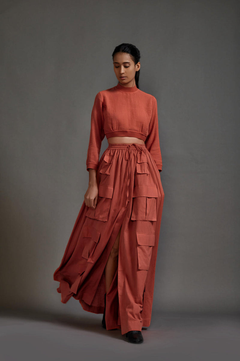 Rust Cargo Skirt cotton by Mati in rust color for women in Singapore