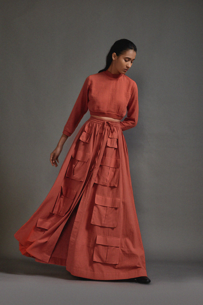 Rust Cargo Skirt cotton by Mati in rust color for women in Singapore