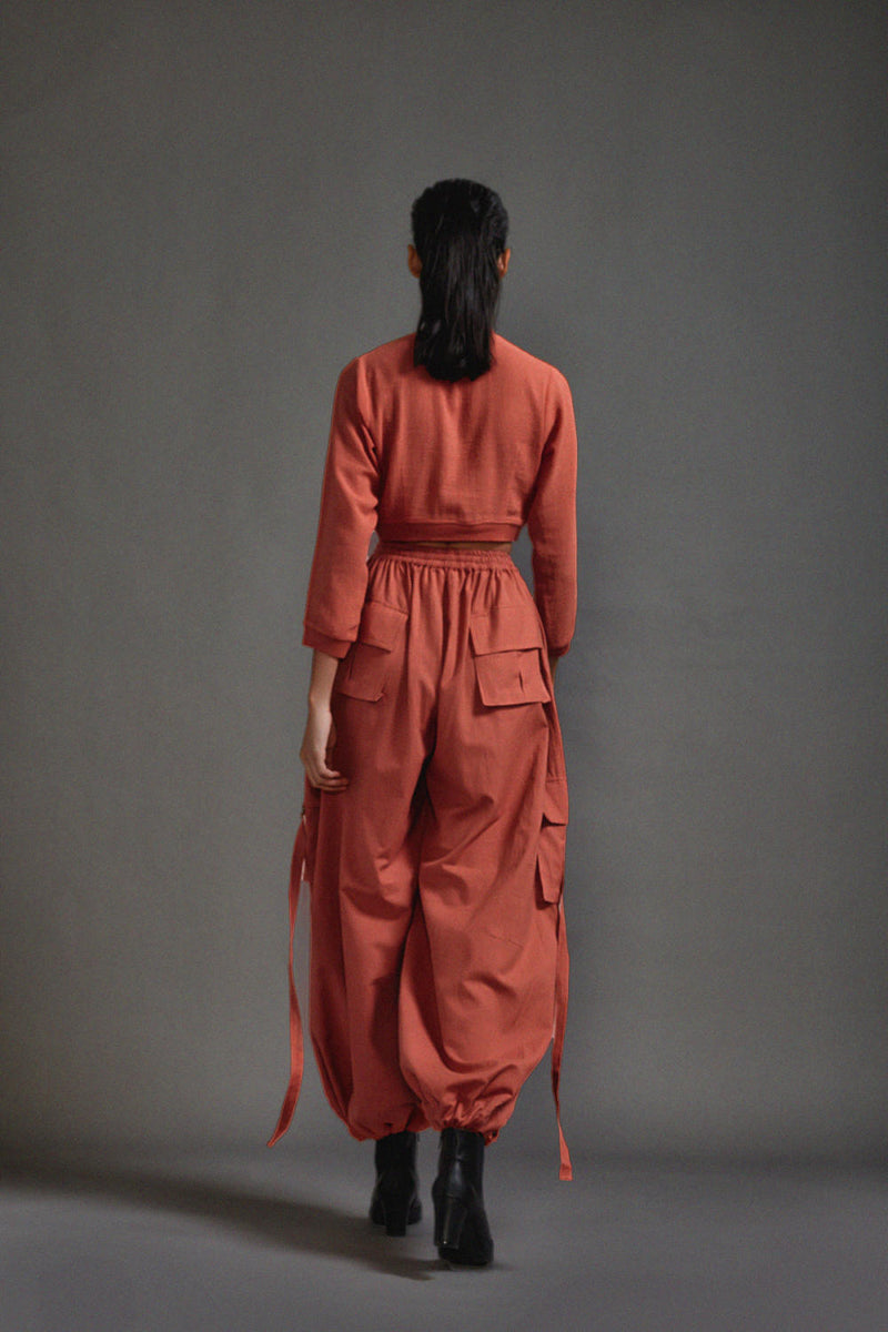 Rust Crop Top and Cargo Set cotton by Mati in rust color for women in Singapore