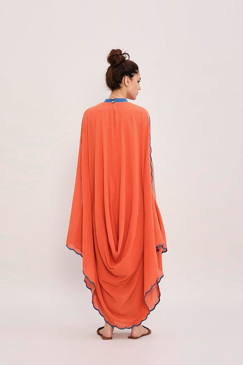 Rust Ribbed Scallop Cowl Dress cotton by Mati in rust color for women in Singapore