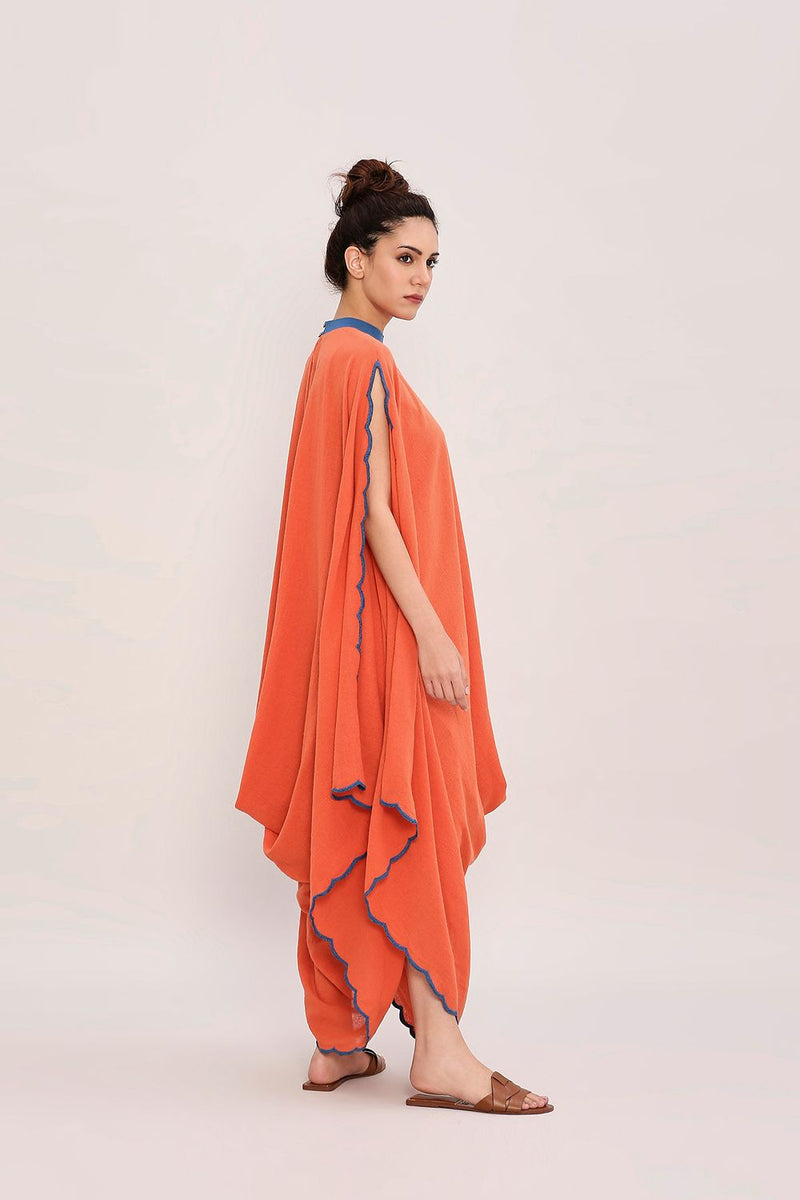 Rust Ribbed Scallop Cowl Dress cotton by Mati in rust color for women in Singapore