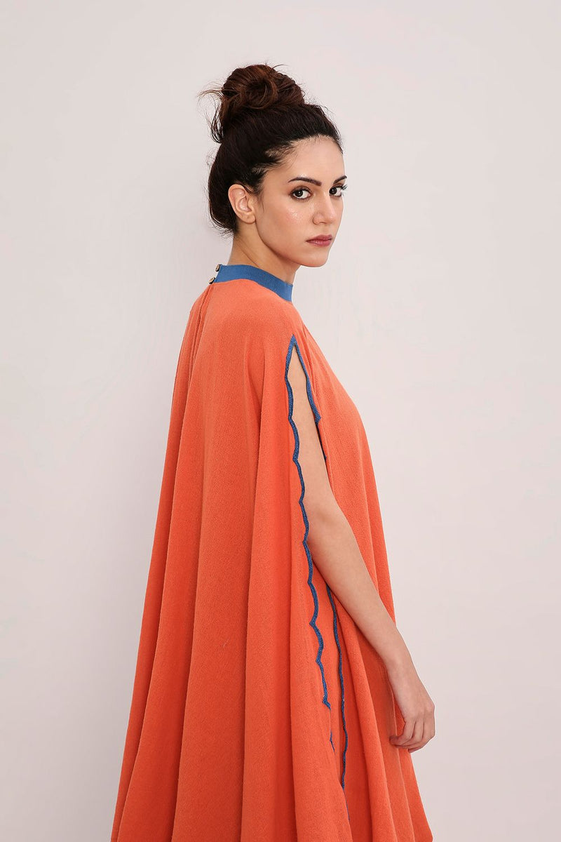 Rust Ribbed Scallop Cowl Dress cotton by Mati in rust color for women in Singapore