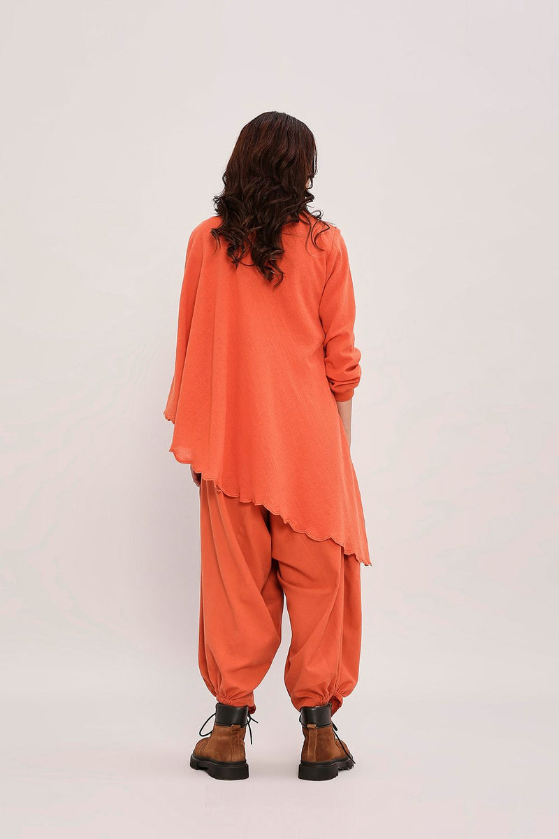 Rust Ribbed Scallop Tunic Set (2 PCS) cotton by Mati in rust color for women in Singapore
