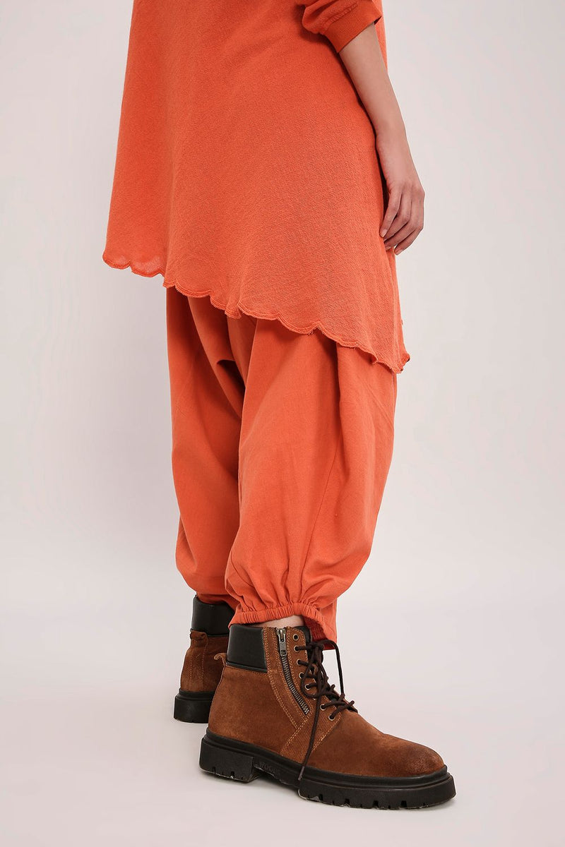 Rust Ribbed Scallop Tunic Set (2 PCS) cotton by Mati in rust color for women in Singapore
