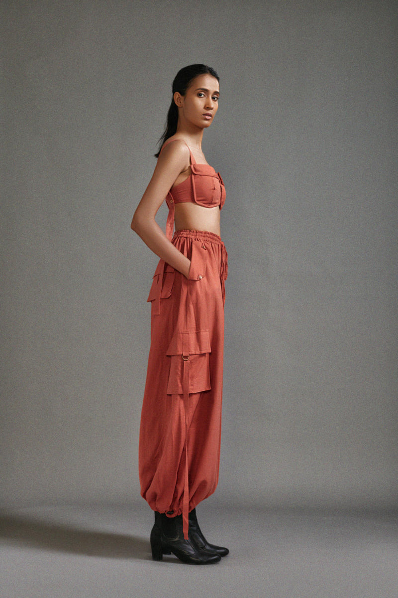 Rust Safari Cargo Set cotton by Mati in rust color for women in Singapore