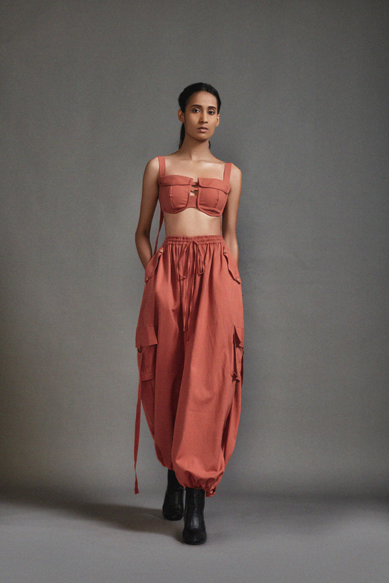 Rust Safari Cargo Set cotton by Mati in rust color for women in Singapore