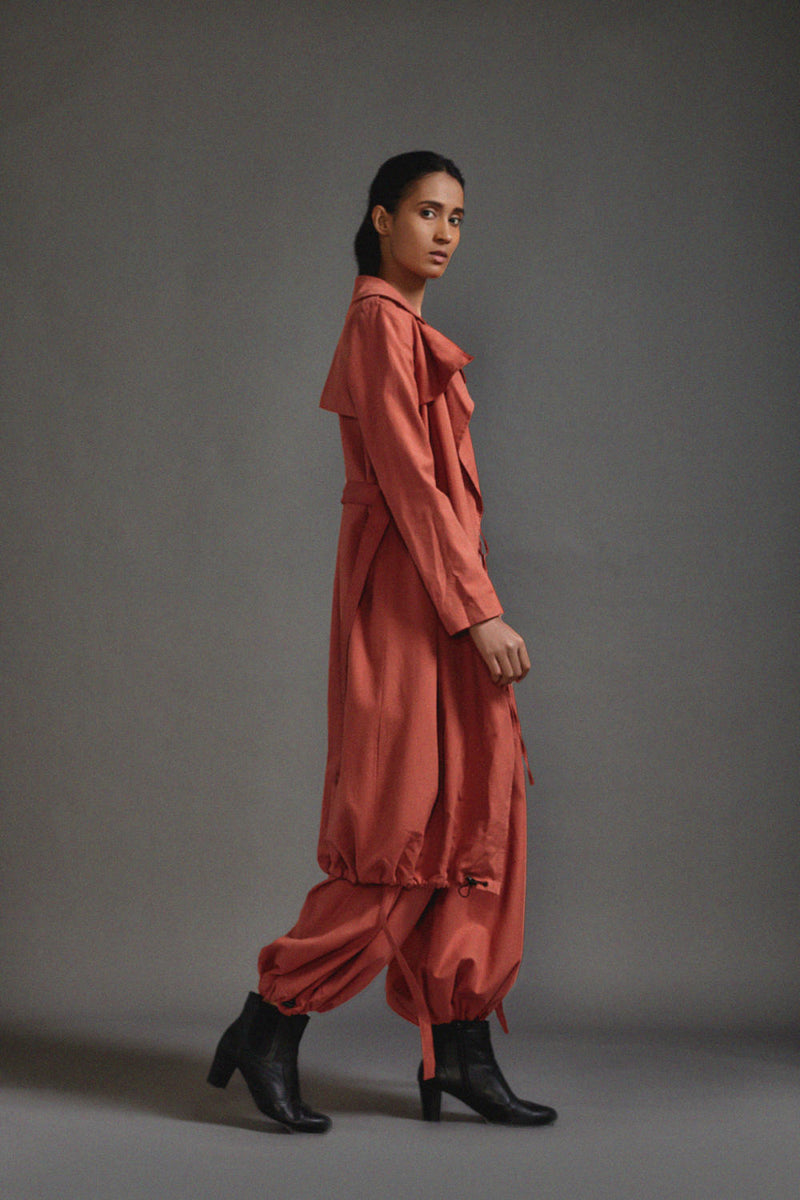 Rust Safari Cargo Trench Set cotton by Mati in rust color for women in Singapore
