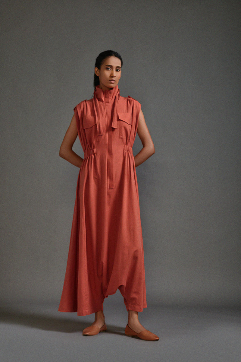 Rust Safari Sphara Jumpsuit cotton by Mati in rust color for women in Singapore