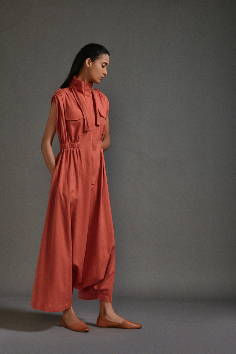Rust Safari Sphara Jumpsuit cotton by Mati in rust color for women in Singapore