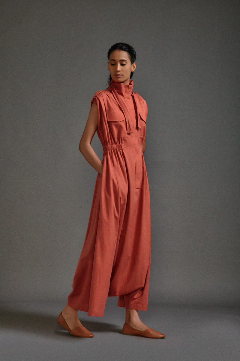 Rust Safari Sphara Jumpsuit cotton by Mati in rust color for women in Singapore