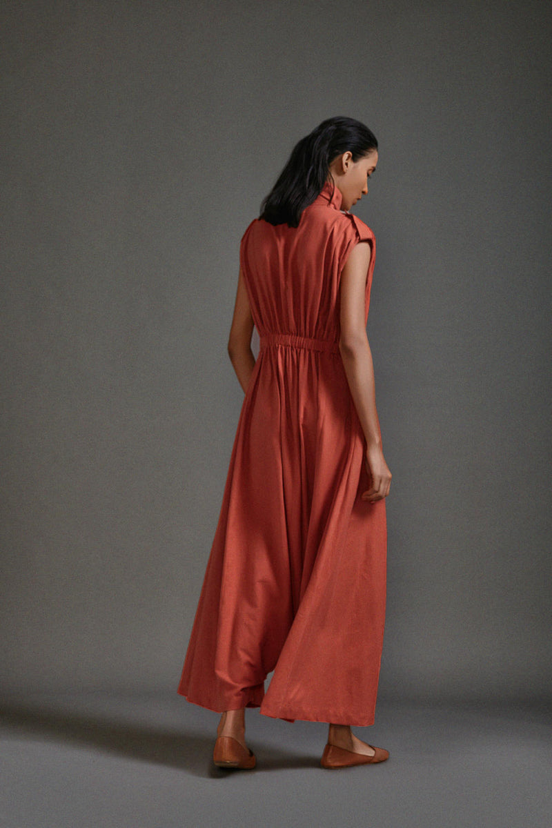 Rust Safari Sphara Jumpsuit cotton by Mati in rust color for women in Singapore