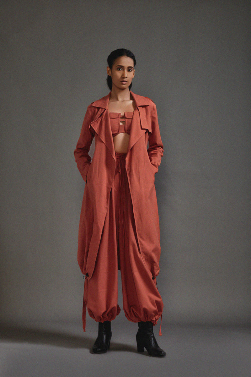 Rust Safari Trench Jacket cotton by Mati in rust color for women in Singapore