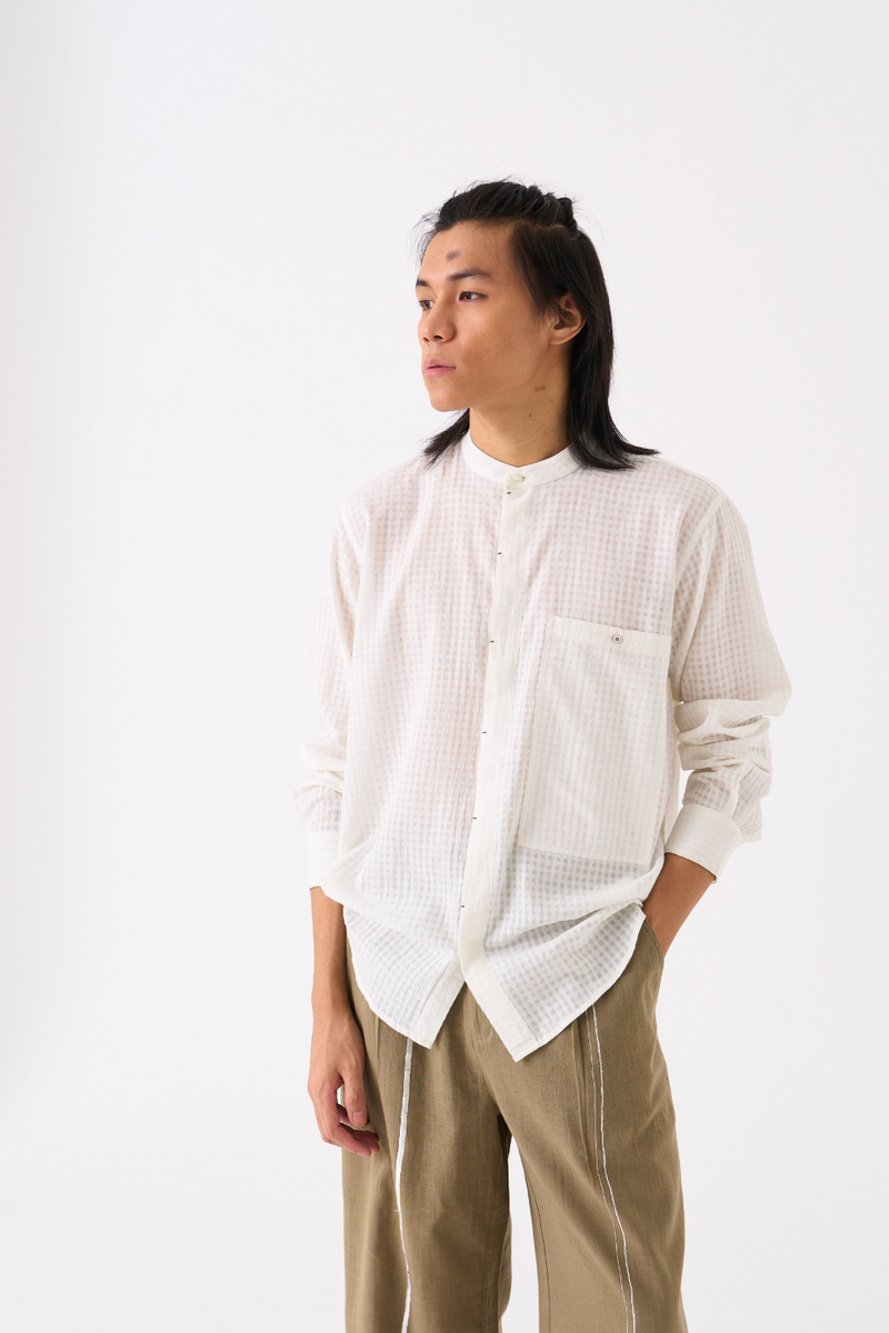 BAND COLLAR SHIRT CO-ORD - WHITE by THREE Men for men in Singapore