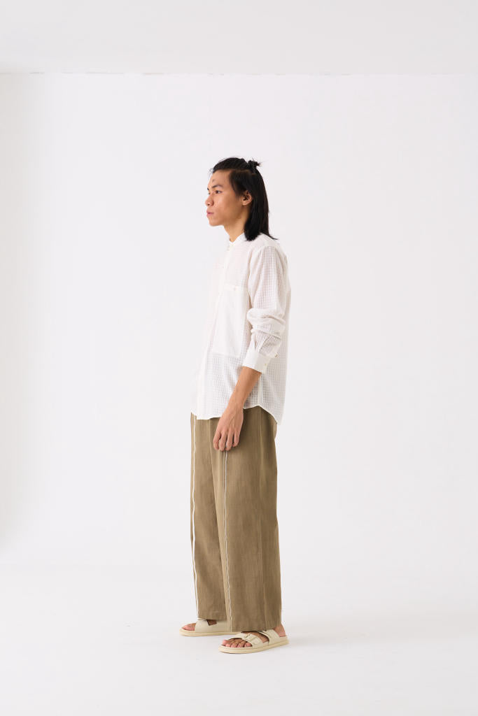 BAND COLLAR SHIRT CO-ORD - WHITE by THREE Men for men in Singapore