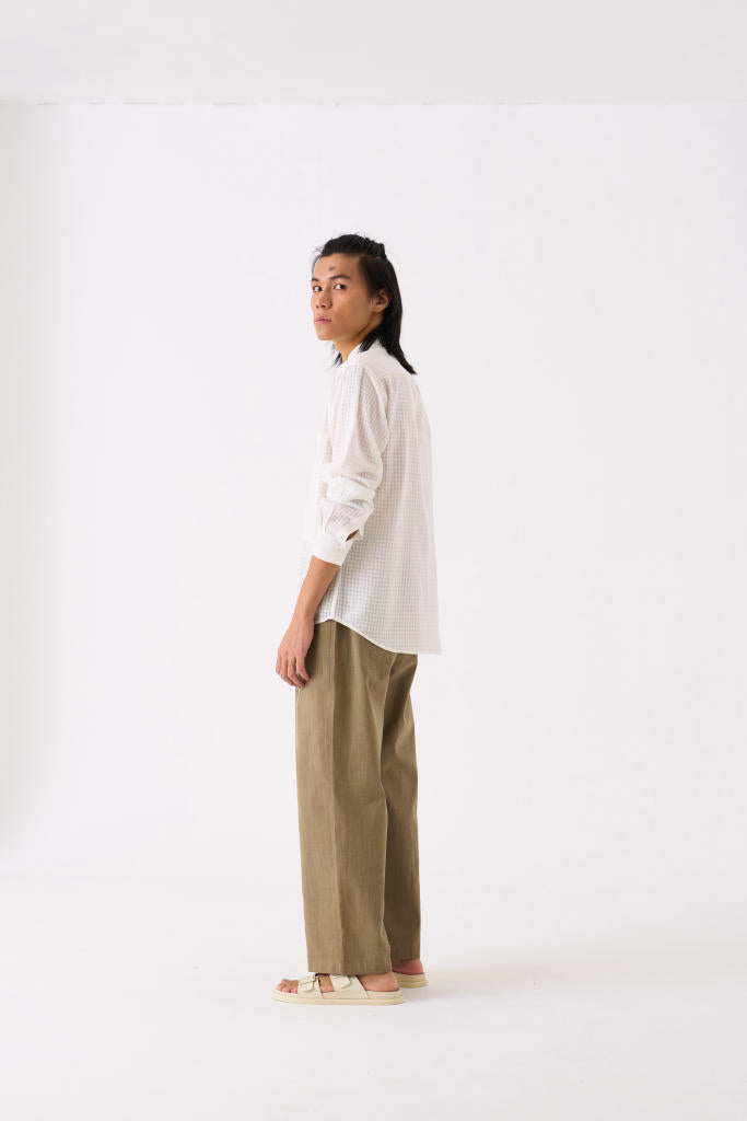 BAND COLLAR SHIRT CO-ORD - WHITE by THREE Men for men in Singapore