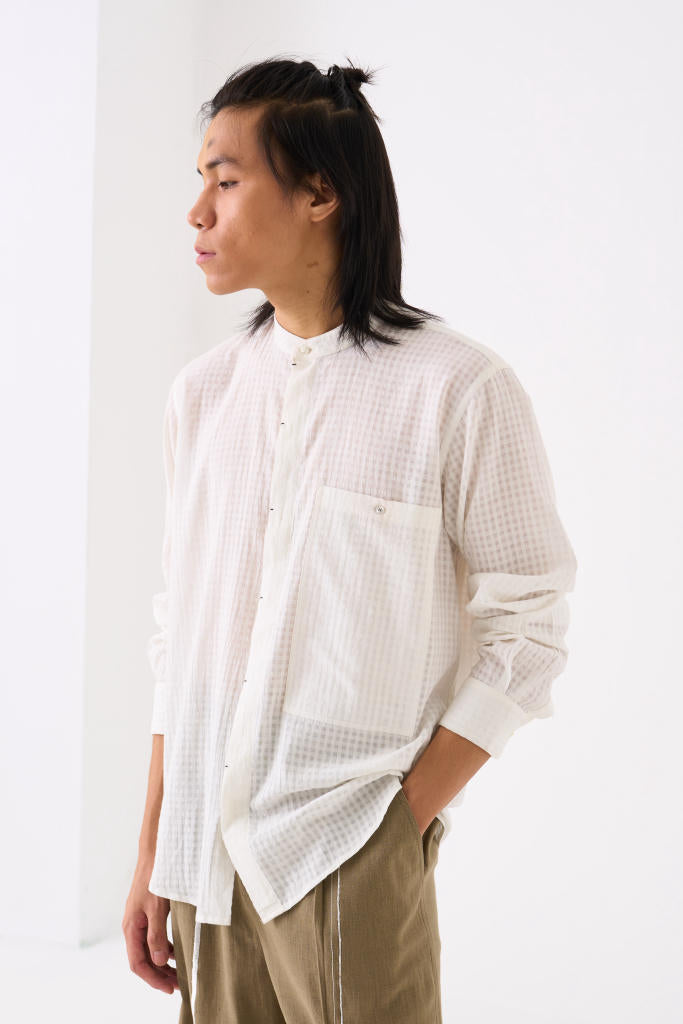 BAND COLLAR SHIRT CO-ORD - WHITE by THREE Men for men in Singapore