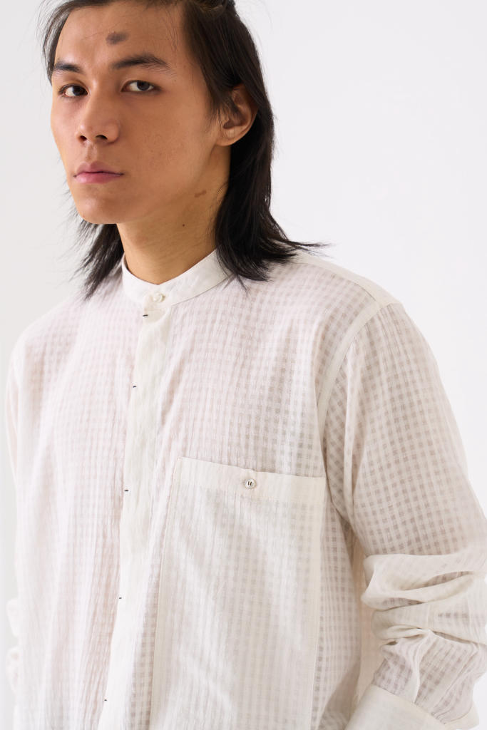 BAND COLLAR SHIRT CO-ORD - WHITE by THREE Men for men in Singapore