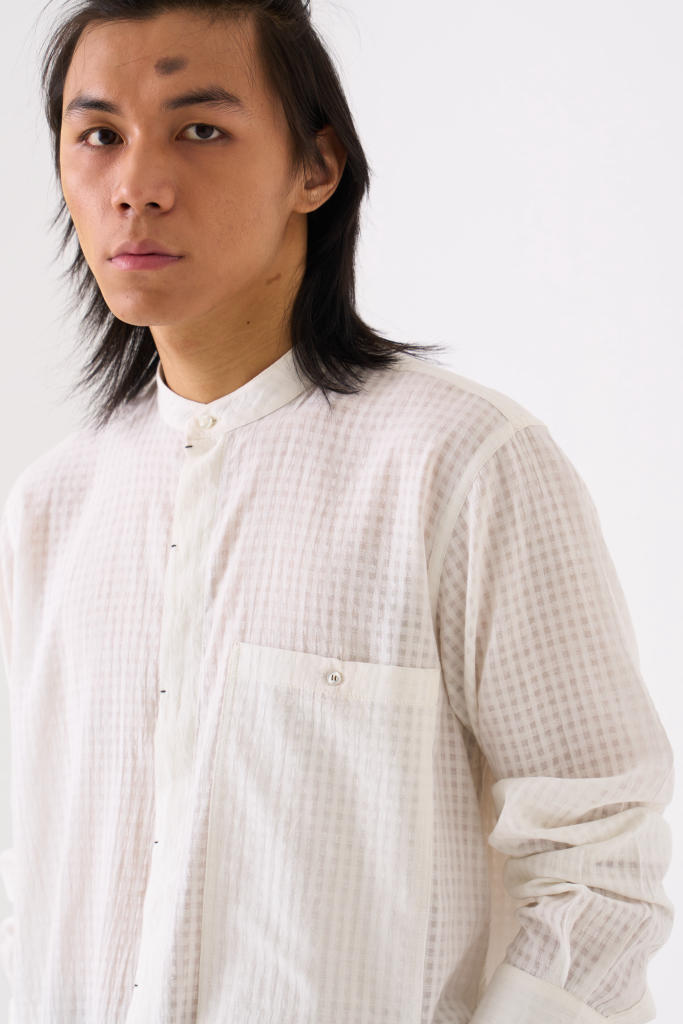 BAND COLLAR SHIRT CO-ORD - WHITE by THREE Men for men in Singapore