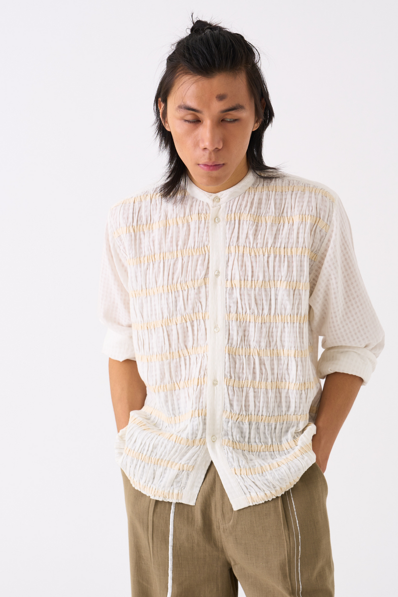 SMOCKING DETAIL SHIRT CO-ORD - WHITE by THREE Men for men in Singapore