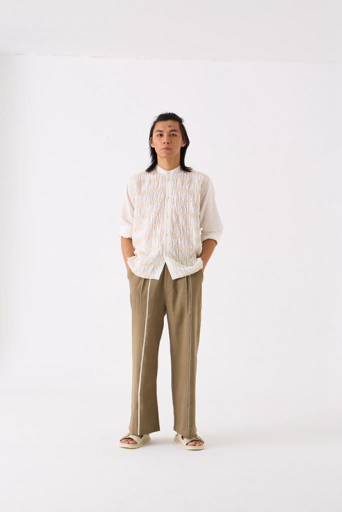 SMOCKING DETAIL SHIRT CO-ORD - WHITE by THREE Men for men in Singapore