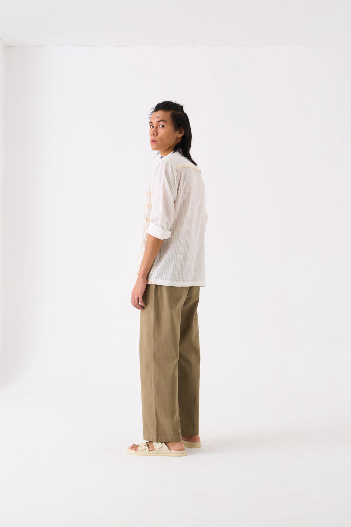 SMOCKING DETAIL SHIRT CO-ORD - WHITE by THREE Men for men in Singapore
