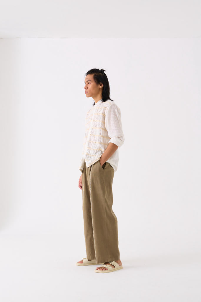 SMOCKING DETAIL SHIRT - WHITE by THREE Men for men in Singapore