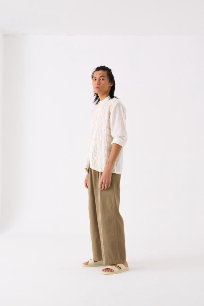 SMOCKING DETAIL SHIRT CO-ORD - WHITE by THREE Men for men in Singapore