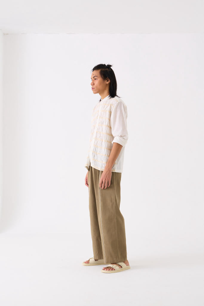 SMOCKING DETAIL SHIRT - WHITE by THREE Men for men in Singapore