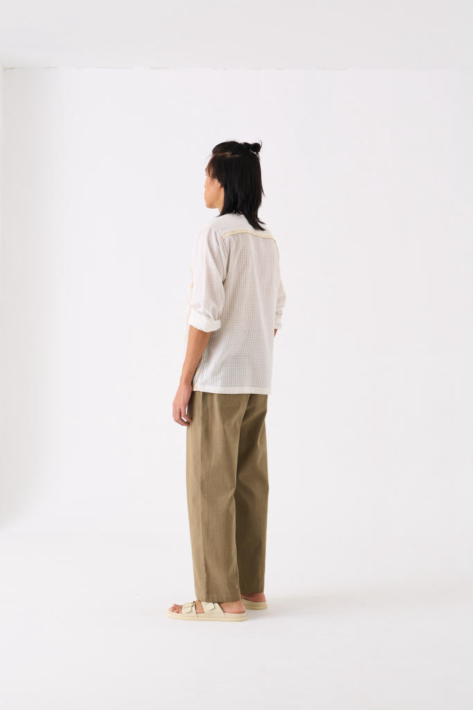 SMOCKING DETAIL SHIRT CO-ORD - WHITE by THREE Men for men in Singapore