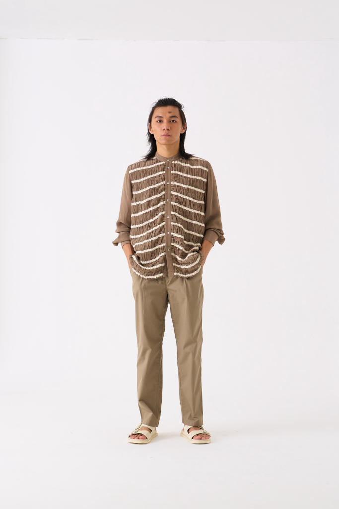 SMOCKING DETAIL SHIRT - SAGE by THREE Men for men in Singapore